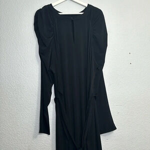 Eloquii Black Maxi Dress Ruched Long Sleeve Front Keyhole With Belt Size 26/28